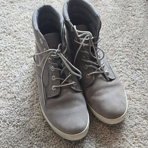 Timberland Grey Leather High-Top Boots Classic Normcore Minimalist | 8.5